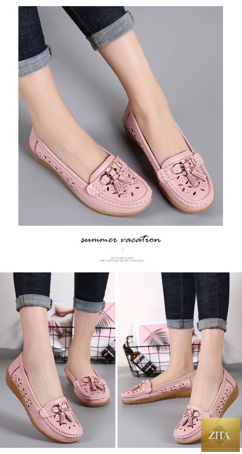 Women's Stevvex espadrille flats in genuine leather, slip-on casual shoes with low heels, comfortable spring design, and strong style.