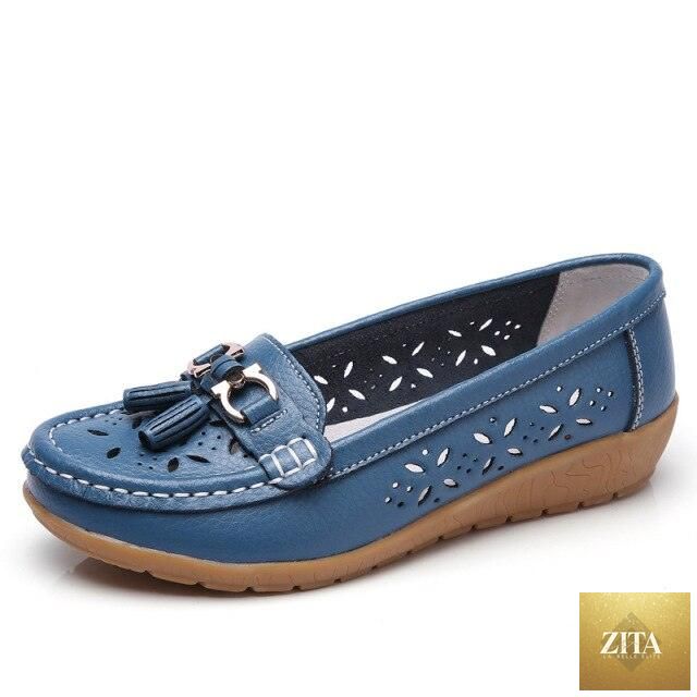 Women's Stevvex espadrilles in genuine leather with low heels, slip-on casual flats ideal for spring and summer wear.