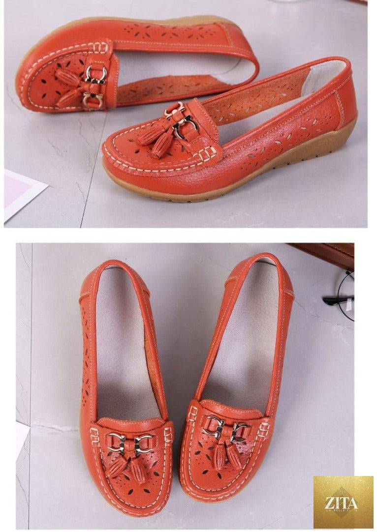 Women's summer genuine leather espadrille flats with low heels, slip-on design, comfortable casual shoes by Stevvex.