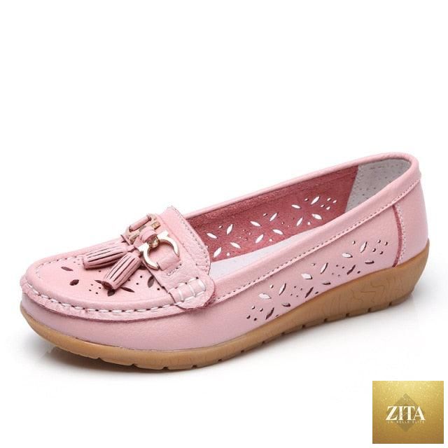Women's summer espadrille flats by Stevvex with genuine leather, low heels, slip-on design, perfect for casual spring wear.