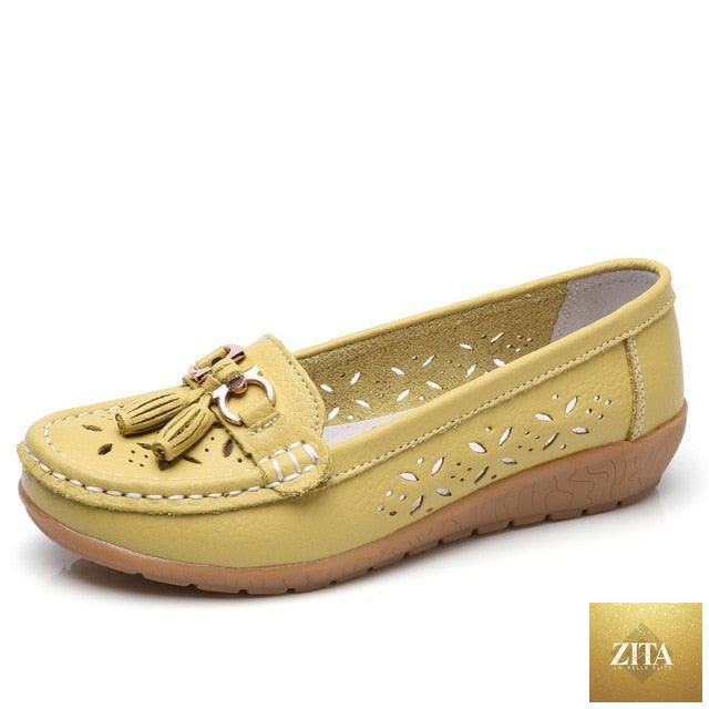 Women's summer espadrille flats by Stevvex, genuine leather, slip-on low heels, casual and comfortable spring shoes.