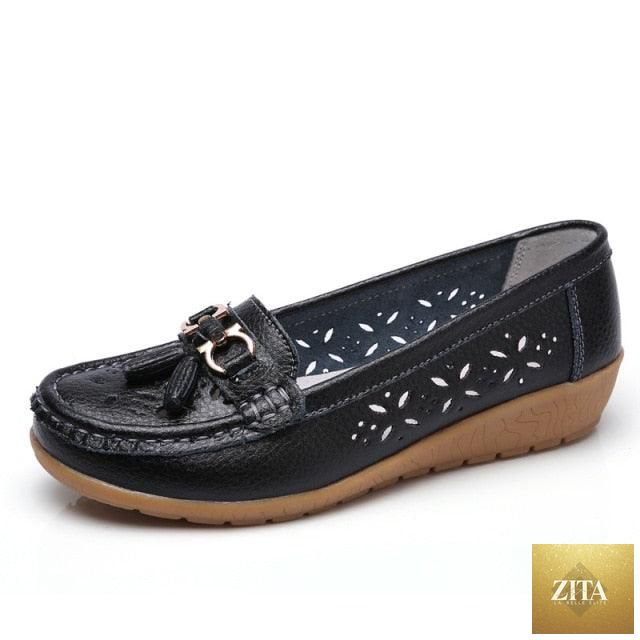 Women's Stevvex espadrille flats in genuine leather, slip-on design with low heels, perfect for spring casual wear.