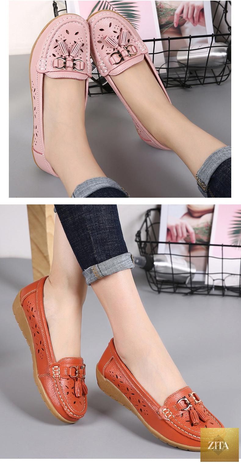 Women's Stevvex espadrilles flats with genuine leather, slip-on design, low heels, ideal for casual spring wear.