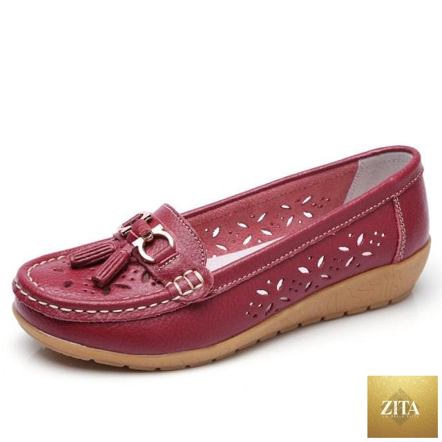 Women's summer espadrille flats by Stevvex featuring genuine leather, low heels, slip-on design, and casual, comfortable style.