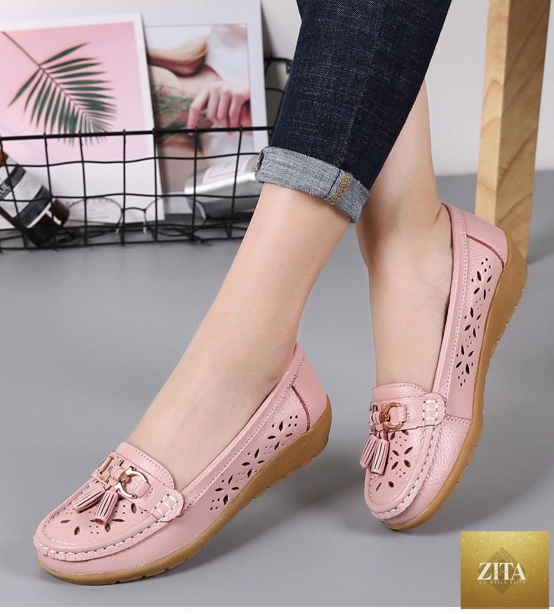Women's summer espadrille flats by Stevvex, genuine leather slip-on shoes with low heels and casual, comfortable design.
