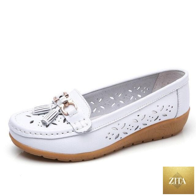 Women's summer espadrille flats by Stevvex, genuine leather slip-on shoes with low heels, casual comfortable spring footwear.
