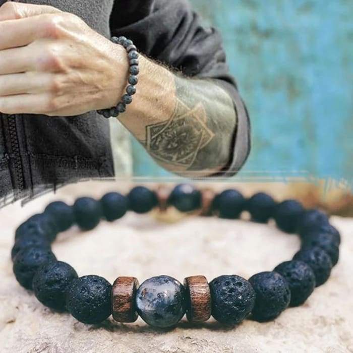 Wood and Lava Stone Essential Oil Bracelet - Gray 2 Green Danae