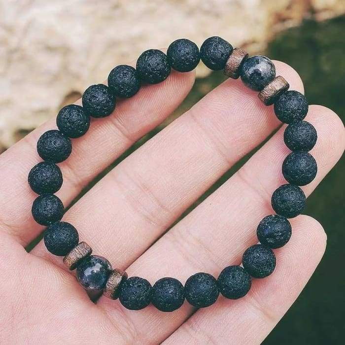Wood and Lava Stone Essential Oil Bracelet - Gray 2 Green Danae