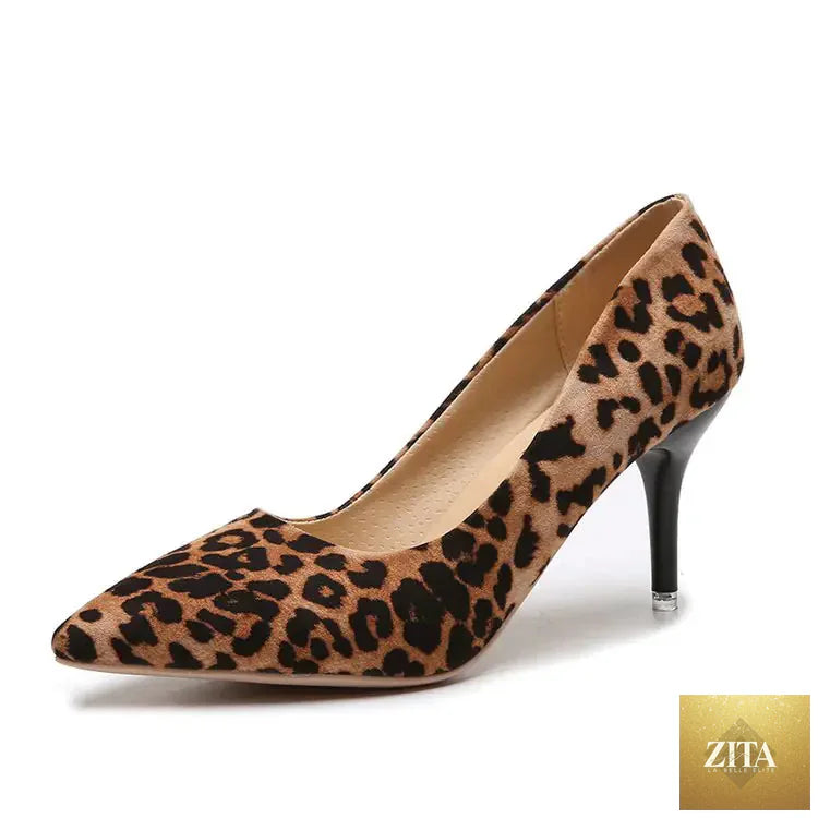Women's suede high heel pointed shoes in tan, stylish women’s shoes with elegant design by Trendy Attic Store01