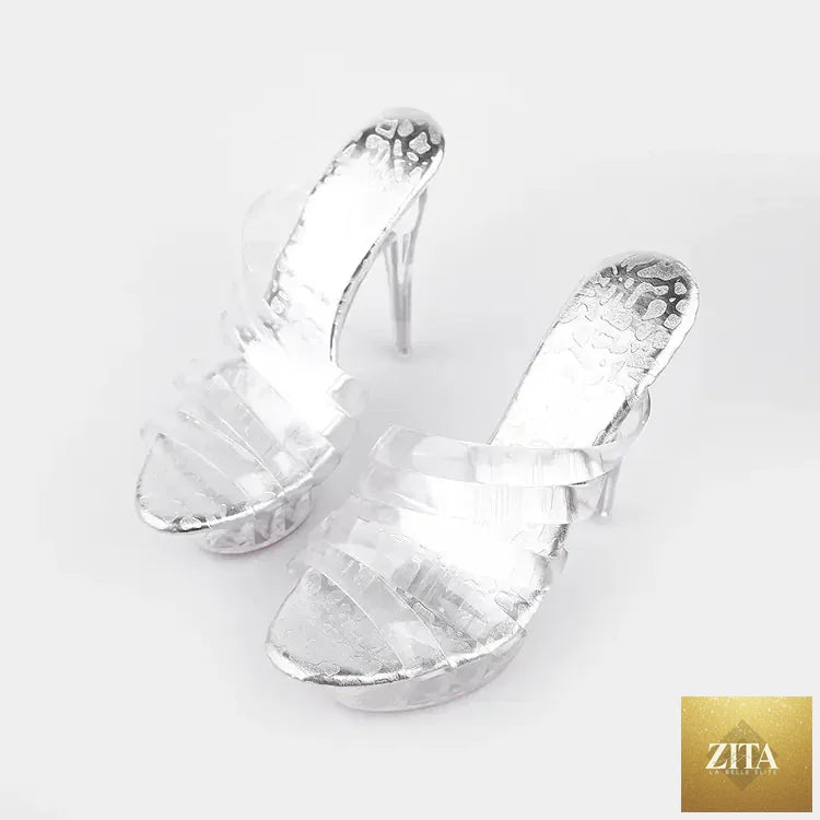 Clear high heel peep toe summer sandals for women by Zita La Belle Elite, showcasing transparent straps and elegant design.