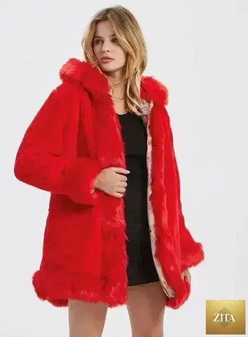 Femstylo faux fur collar jacket, cozy winter coat with plush fur trim, ideal for cold weather and stylish winter outfits.