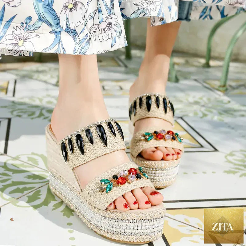 Women diamond platform wedge heel sandals from Trendy Attic Store01, featuring stylish design and open-toe style.