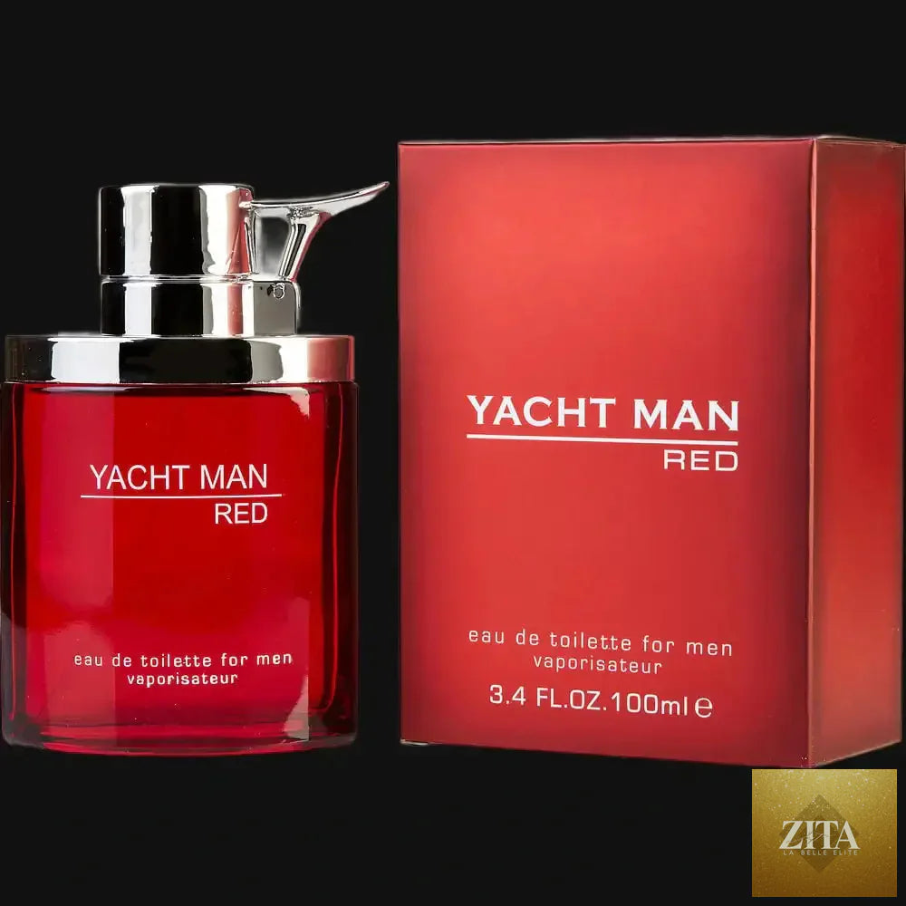Yacht Man Red by Myrurgia men's cologne in 3.4 oz eau de toilette spray, featuring a sleek bottle design.
