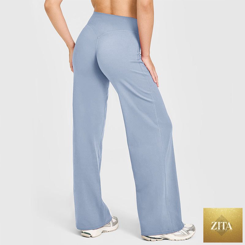 Loose Straight-leg Yoga Pants That Create A Slimming High-waisted Look