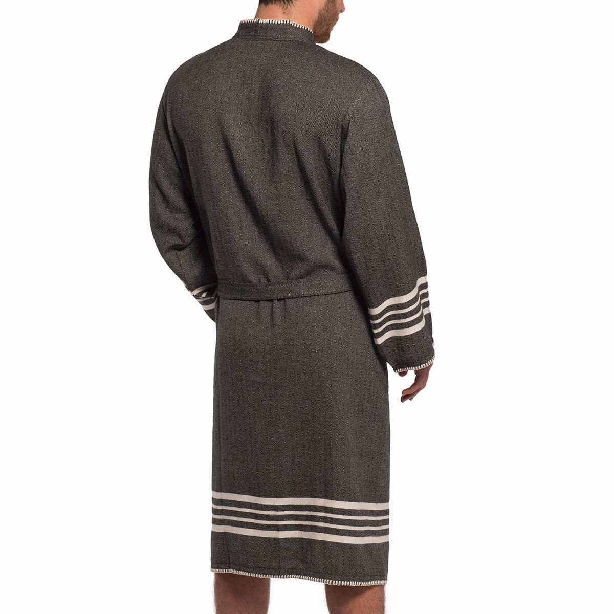 Black organic Turkish cotton kimono bathrobe by buldano, lightweight spa and home towel with a soft, plush texture.