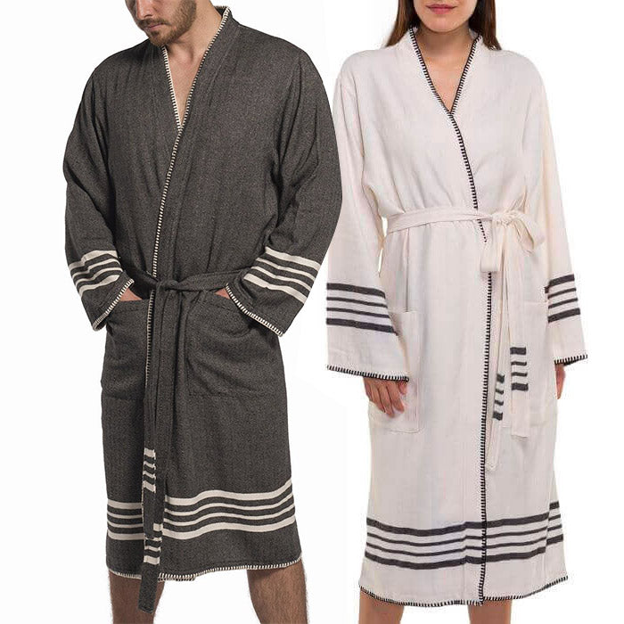 Turkish towel bathrobe by buldano, lightweight organic Turkish cotton kimono robe, soft and absorbent for spa or home use
