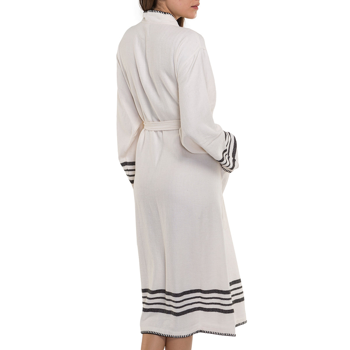 Buldano organic Turkish cotton kimono bathrobe hanging, lightweight spa and home robe, natural and black Turkish towel material