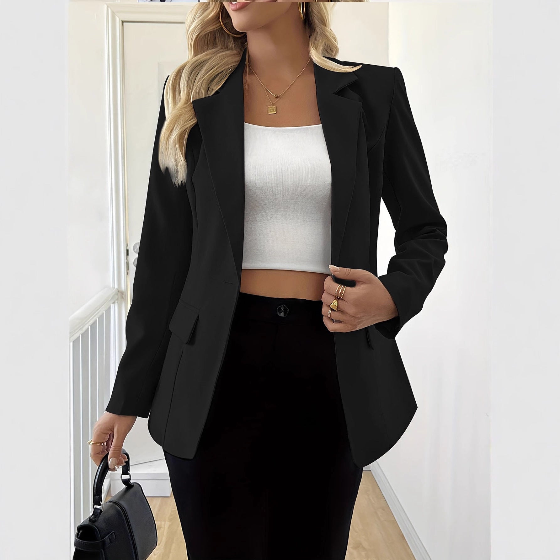 FitiqueFit long-sleeve casual jacket with single button in four colors, available in sizes S to 3XL, shown in a neutral setting.