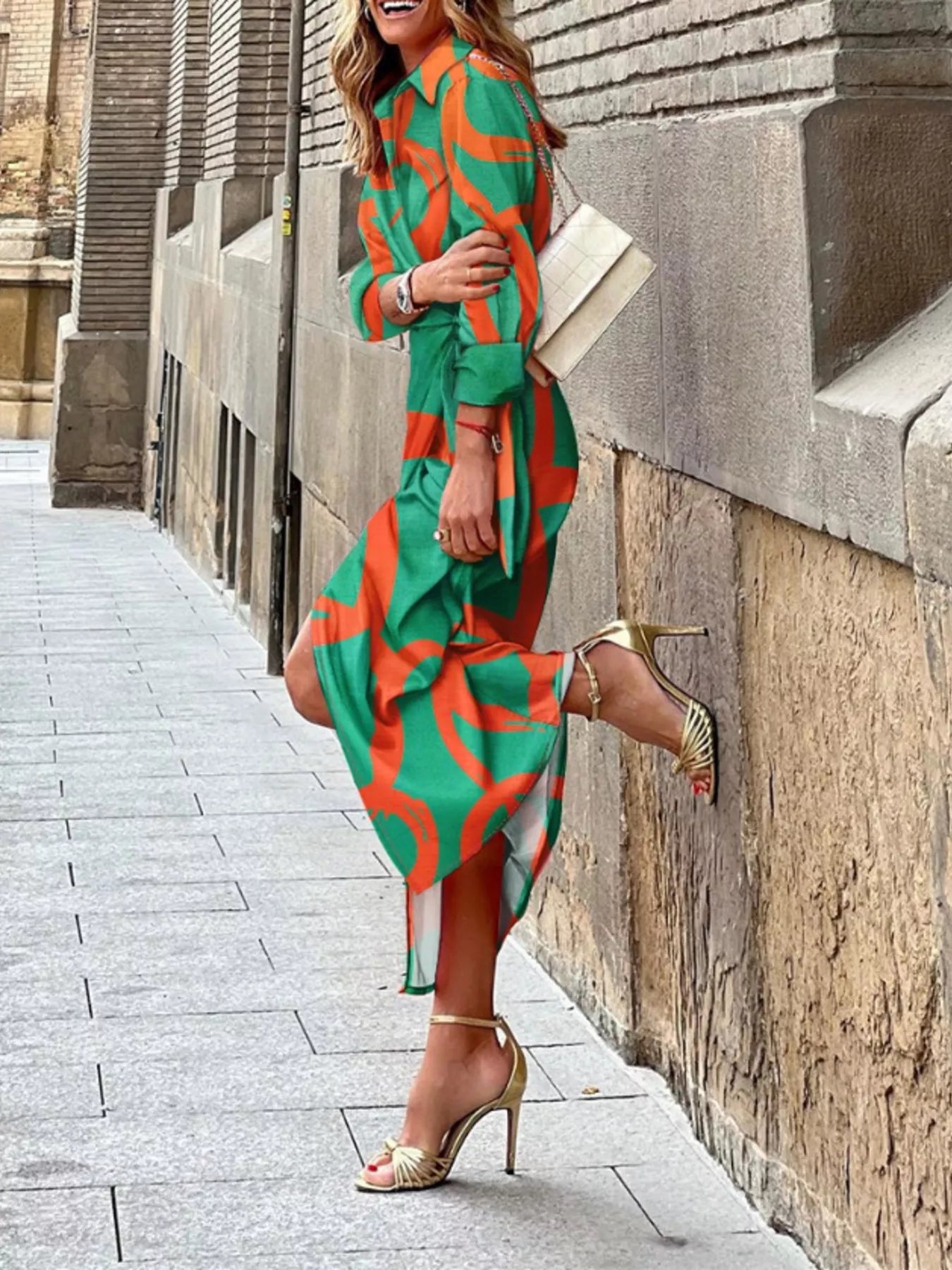 Printed collared neck shirt dress from Shopiebay featuring a button-down front and a stylish, casual design.