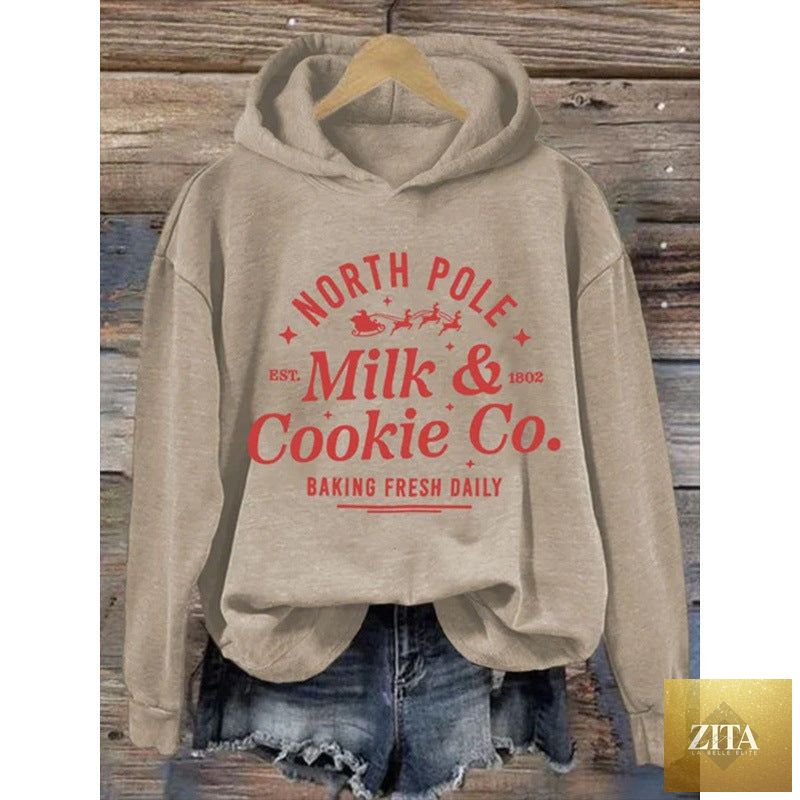 Women's printed hooded long sleeve sweatshirt by FitiqueFit featuring a stylish, comfortable hoodie with colorful print design.