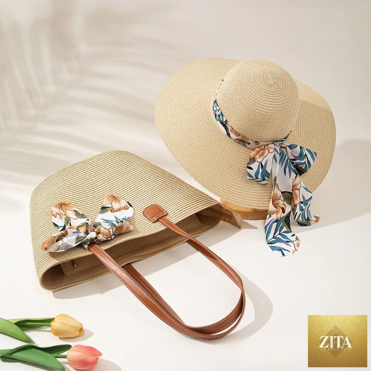 Straw Hat & Tote Set – Beach Vacation Sun Protection Duo, Large Capacity Travel Tote