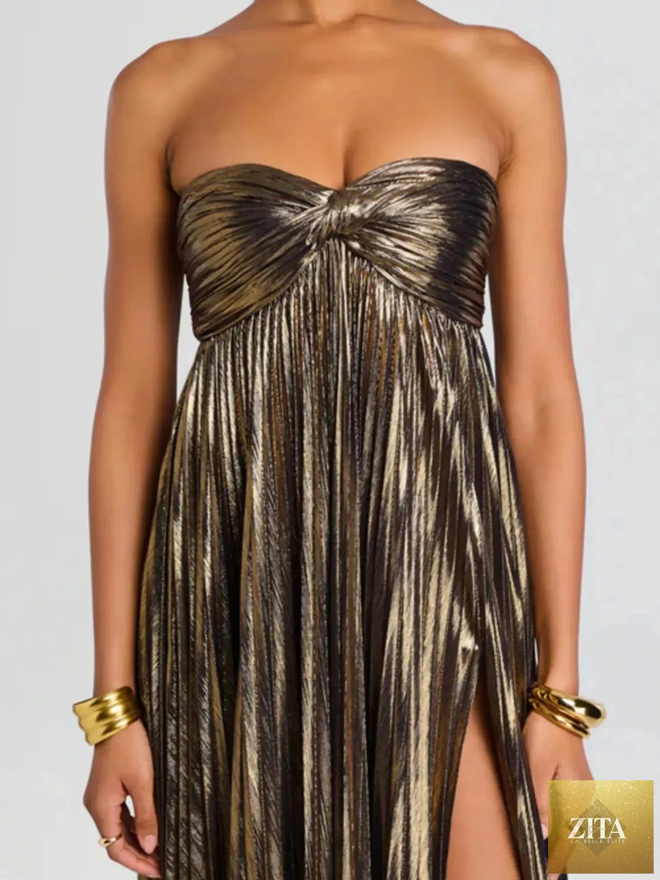 Shopiebay split sweetheart neckline tube maxi dress in soft fabric, featuring a fitted bodice and flowing skirt.