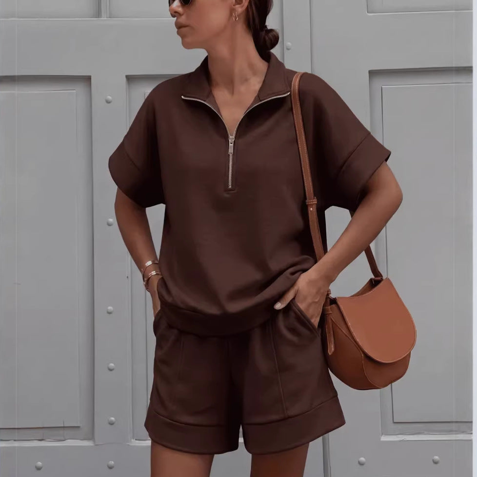 Women's solid color casual sweatshirt set by FitiqueFit, featuring a short top and matching pants in a comfortable, stylish design.