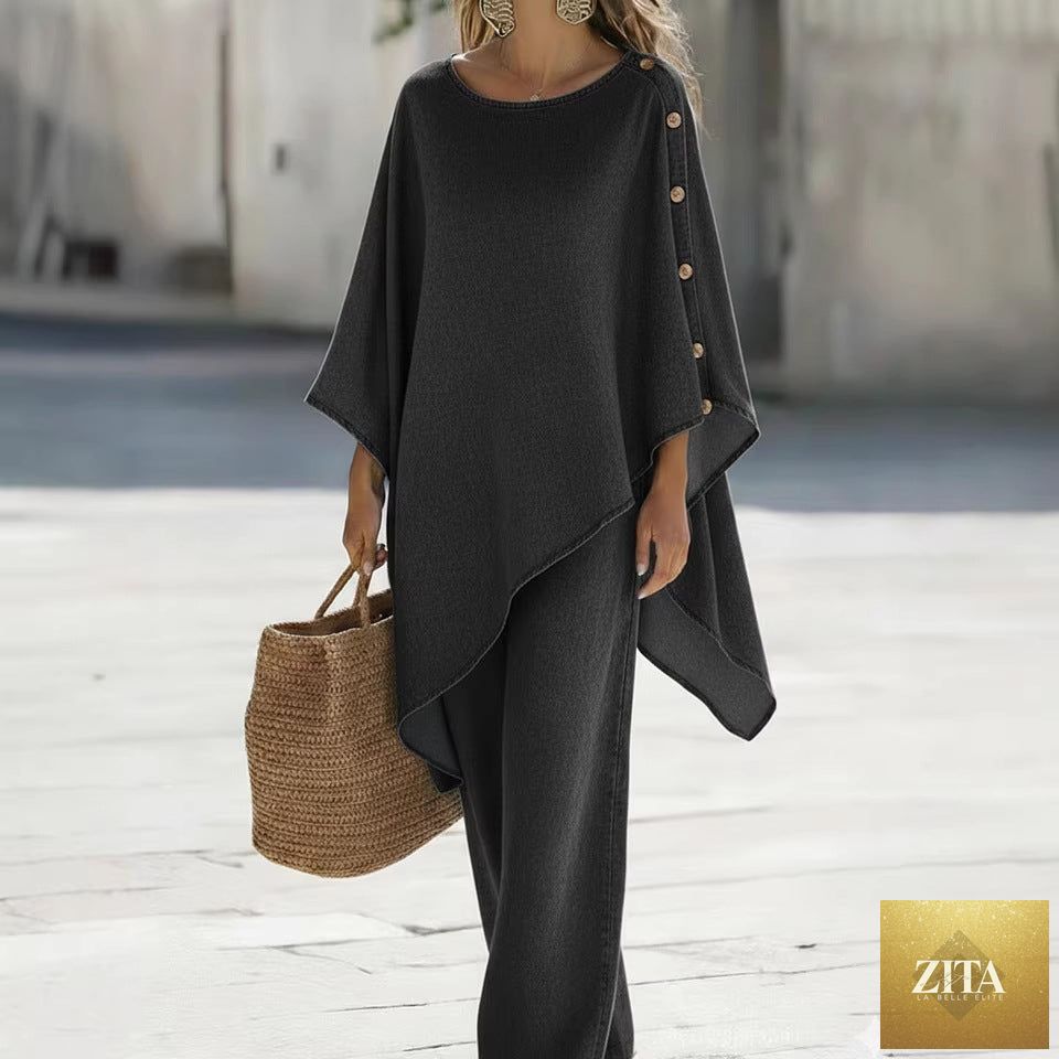 Womens Casual Solid-Color Loose Top And Pants Set