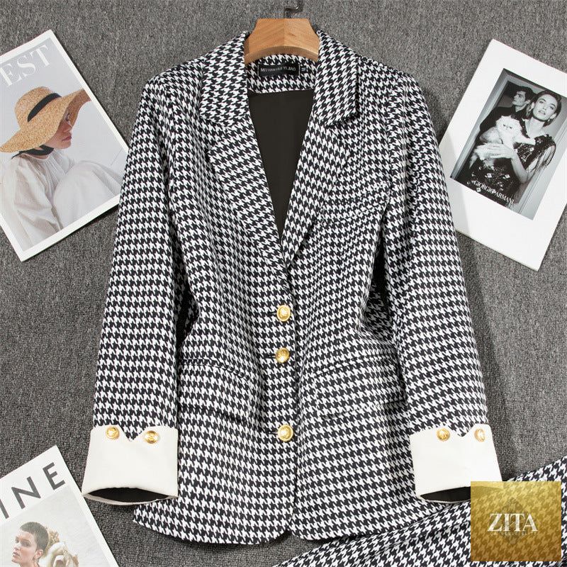Blue women's blazer by Sell My Stuff, sophisticated designer-style blazer for casual wear, shown on a model.
