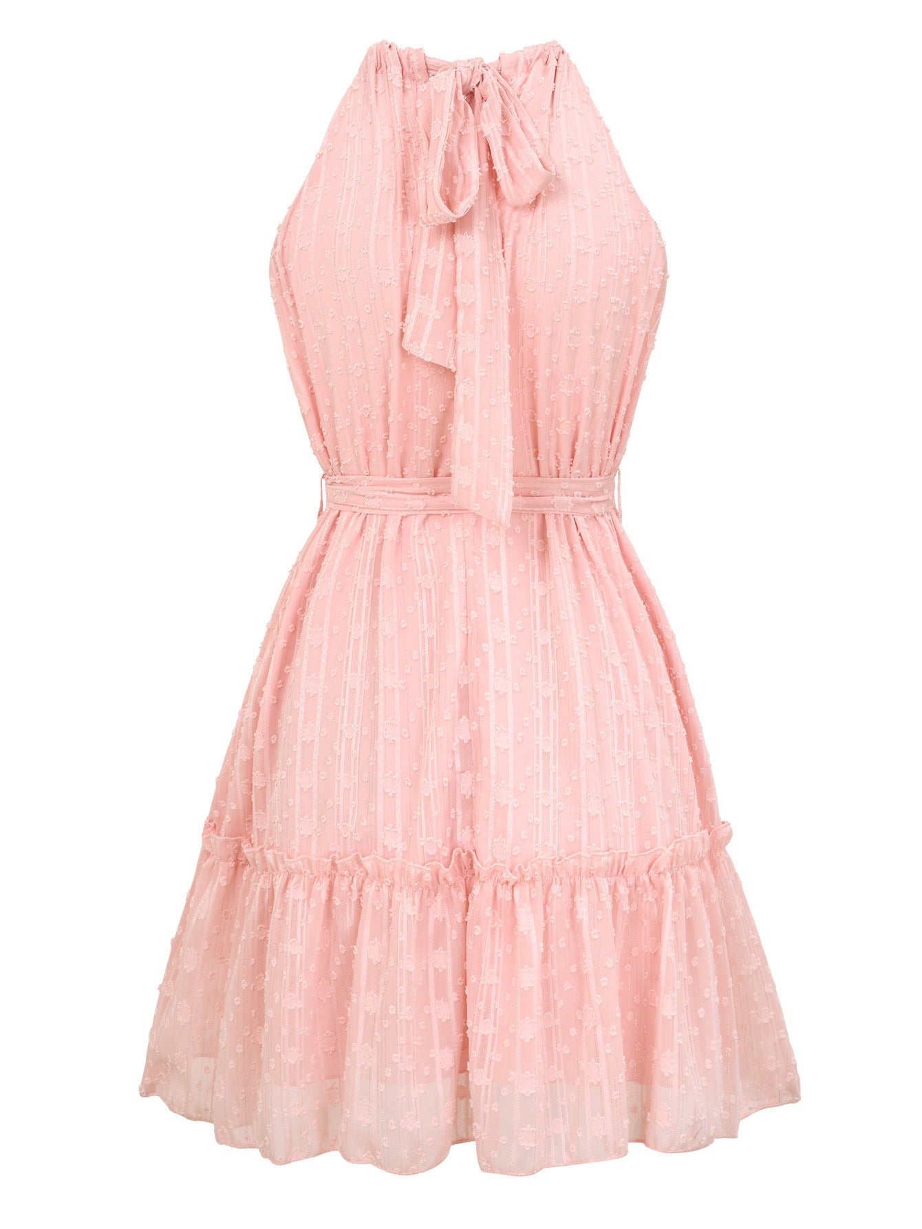 Solid color halterneck summer dress by FLIPSTYLEZLLC featuring lace details, tie waist, perfect for casual beach and vacation wear.