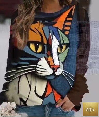 Round neck sweater with vibrant 3D digital print from Sell My Stuff, showing colorful design on soft fabric.