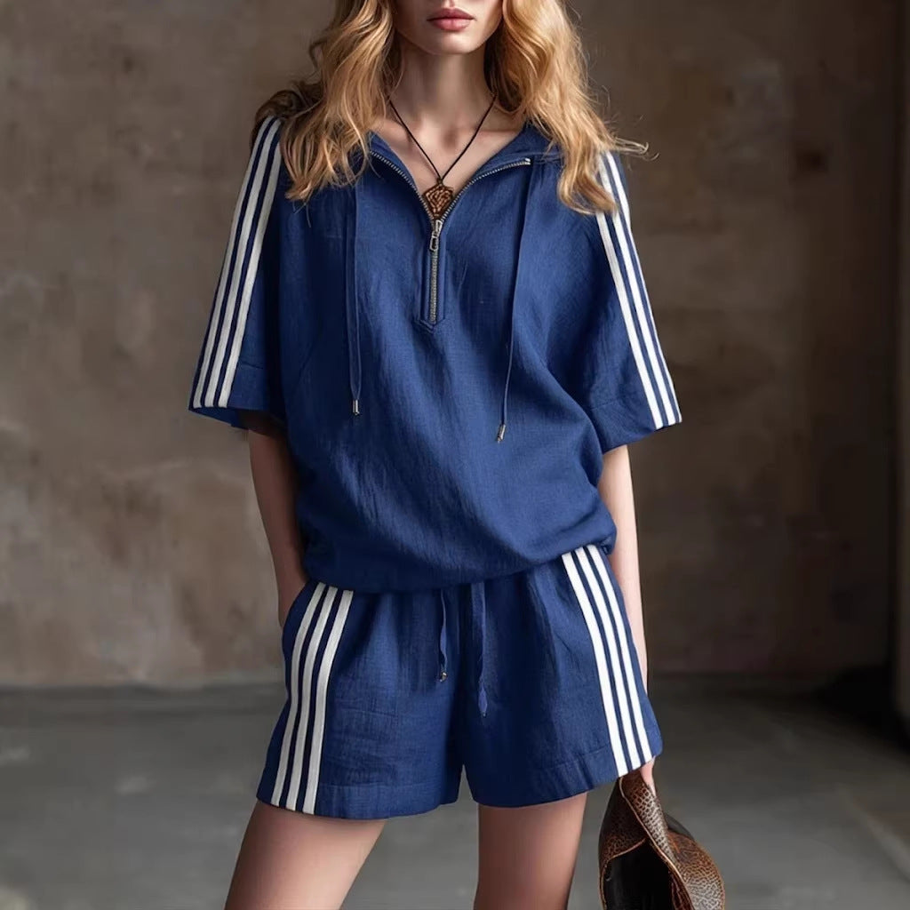Women's Loose-Fit Two-Piece Sportswear Set – Shirt & Cropped Pants