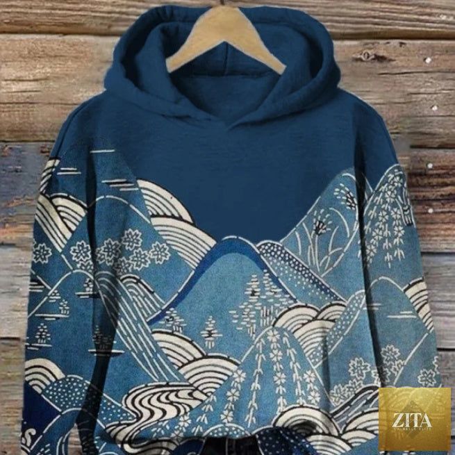 Women’s printed hooded long sleeve sweatshirt by FitiqueFit featuring a stylish design and comfortable fit.