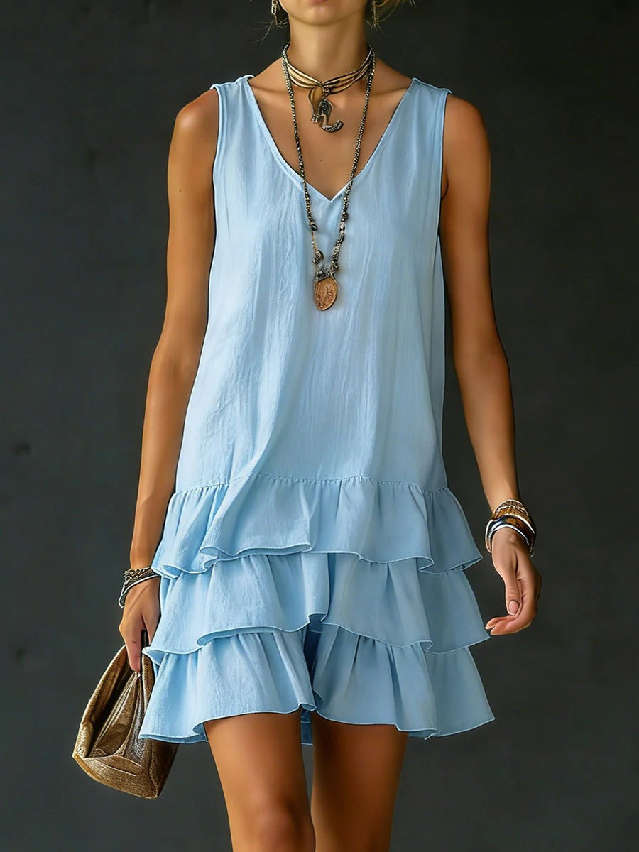 V-neck sleeveless midi dress by FitiqueFit in five colors, showcasing a casualwear style with a relaxed fit for women.