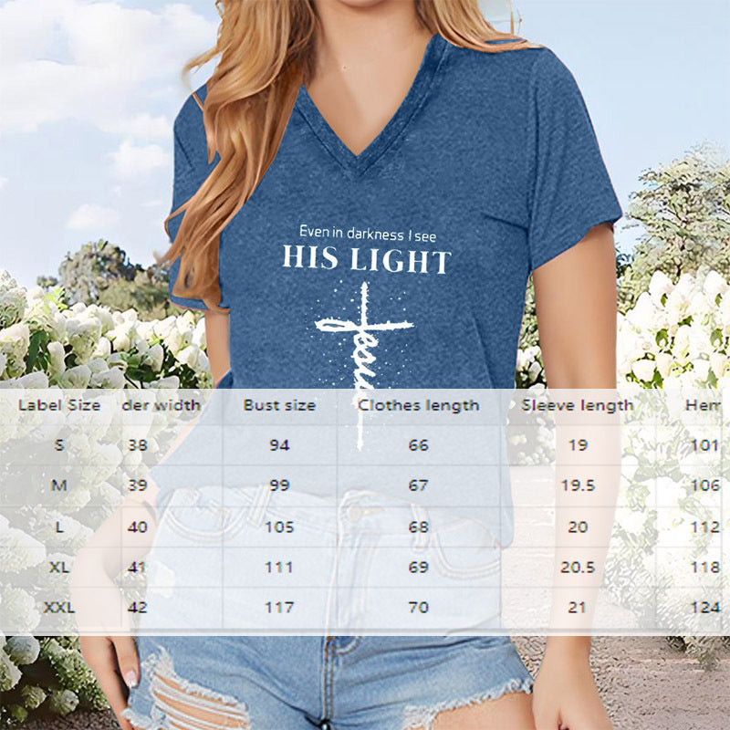 Women's V-Neck T-Shirt Geometric Cross Casual Summer Short Sleeve Top