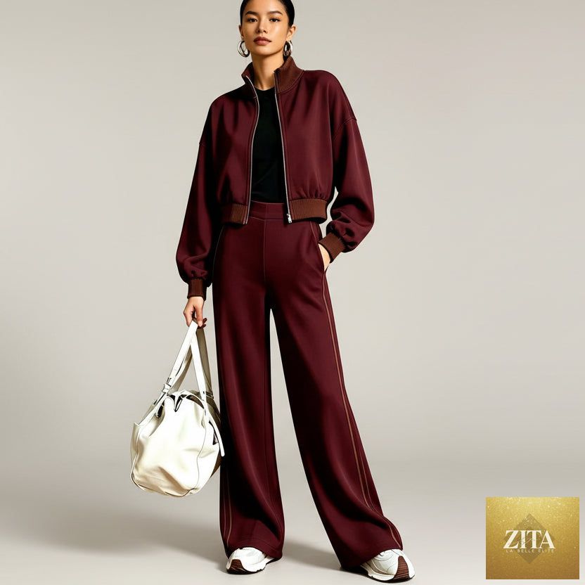 Women's Color-Block Ribbed Turtleneck Two-Piece Set