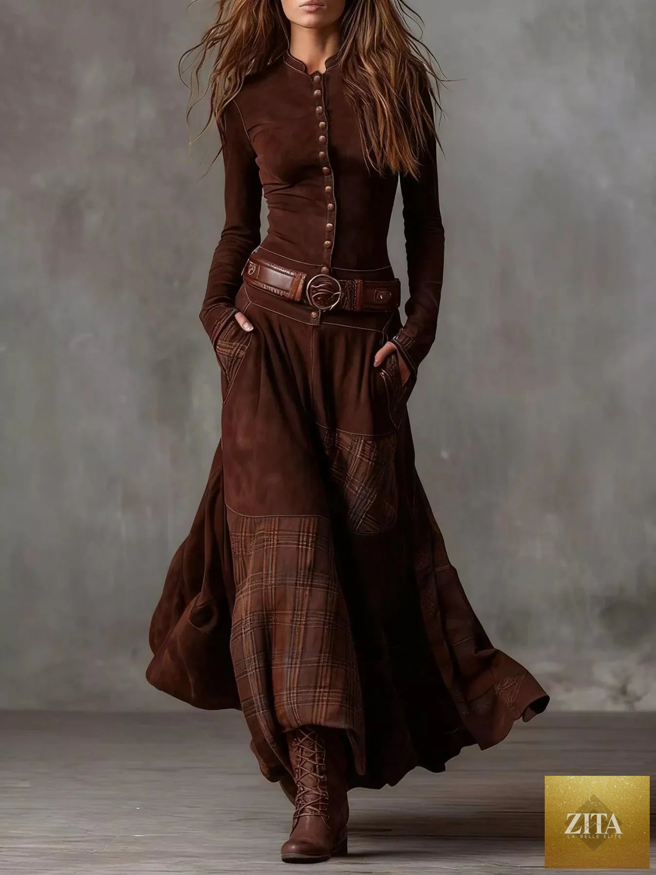 Plaid button-front long sleeve dress from Shopiebay featuring a classic pattern and a stylish, casual fit.