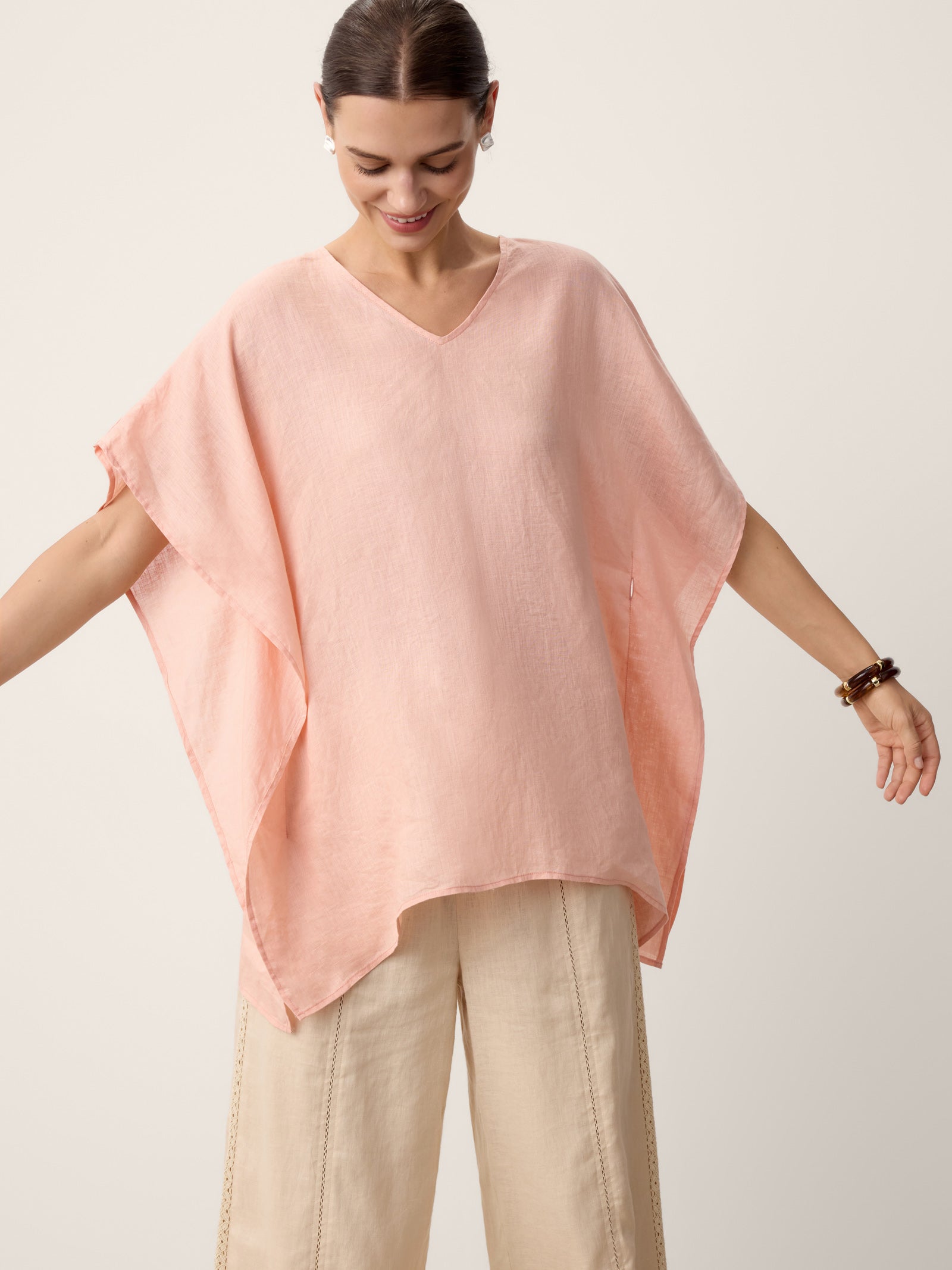100% Linen Flutter-Sleeve V-Neck Top MARA