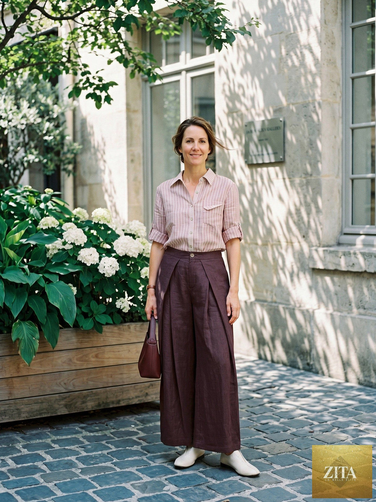 100% Linen Yarn Dyed Pleated Wide Leg Culottes PALOMA