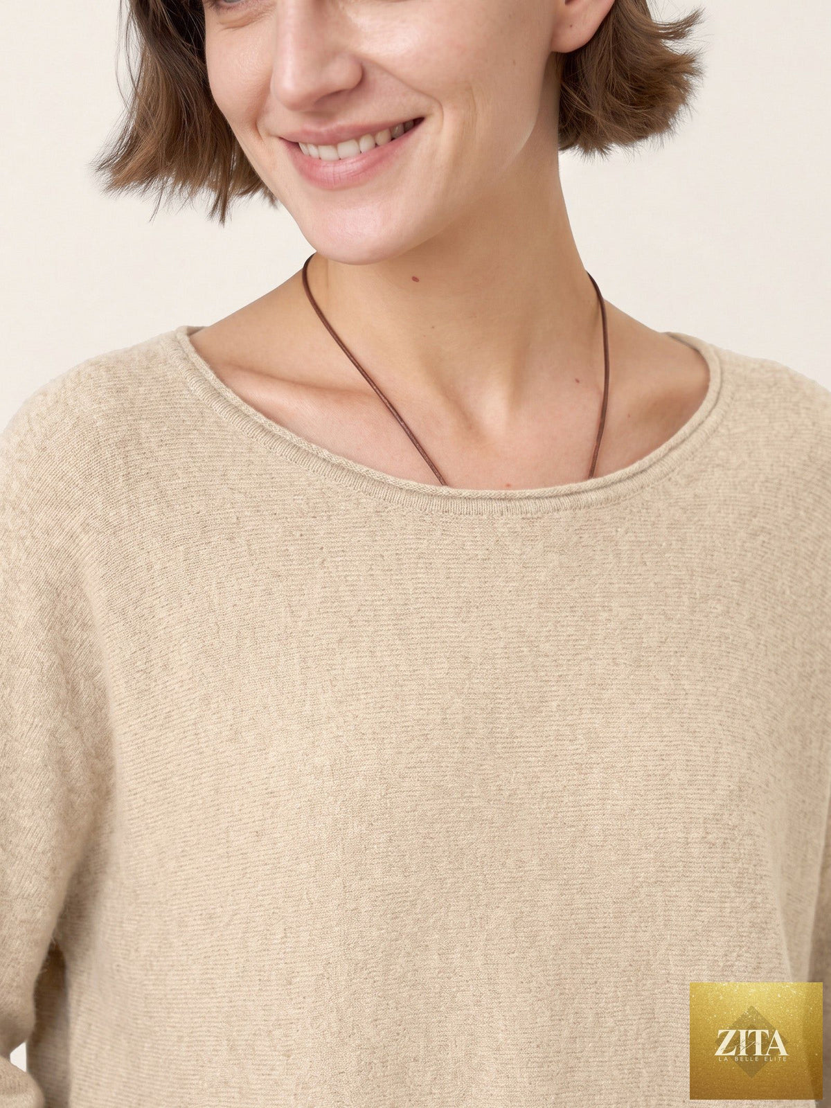 100% Mongolian Cashmere Hand-Finished Rolled Edge Knit Top AMARA