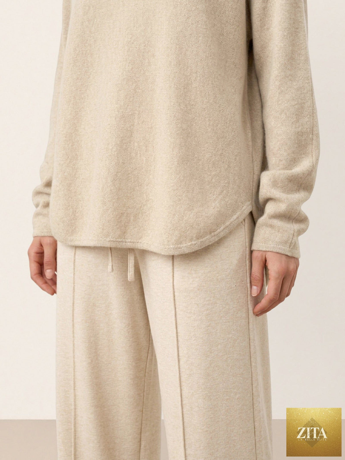 100% Mongolian Cashmere Hand-Finished Rolled Edge Knit Top AMARA