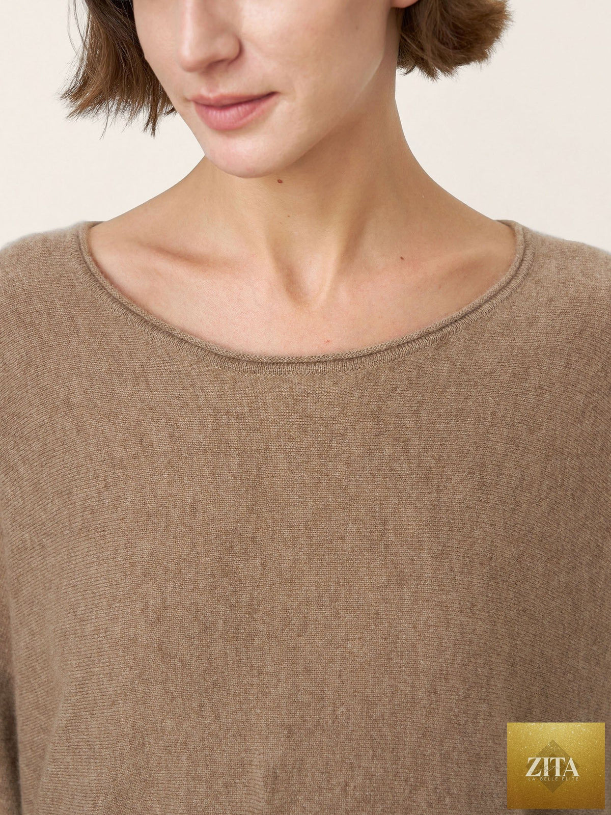 100% Mongolian Cashmere Hand-Finished Rolled Edge Knit Top AMARA