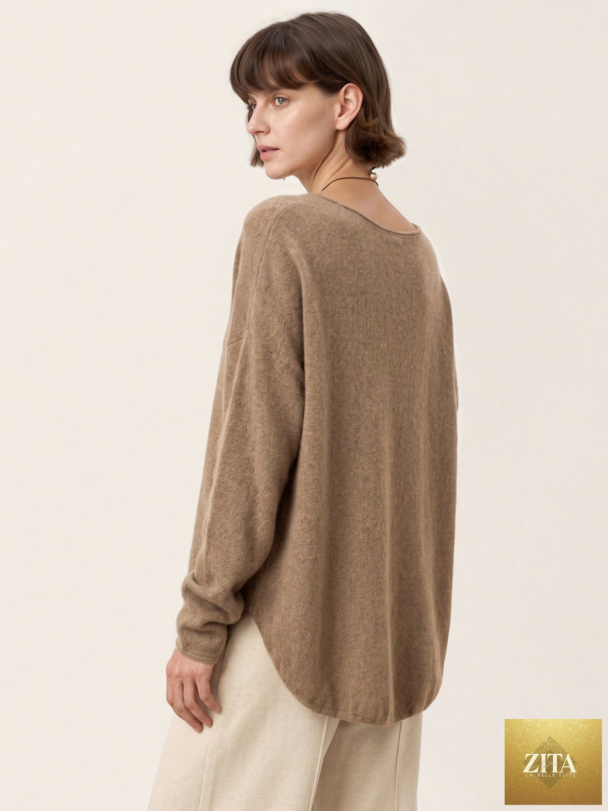 100% Mongolian Cashmere Hand-Finished Rolled Edge Knit Top AMARA