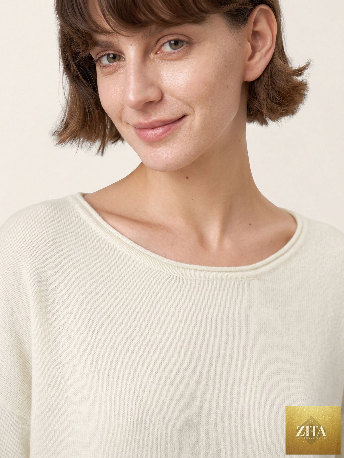 100% Mongolian Cashmere Hand-Finished Rolled Edge Knit Top AMARA
