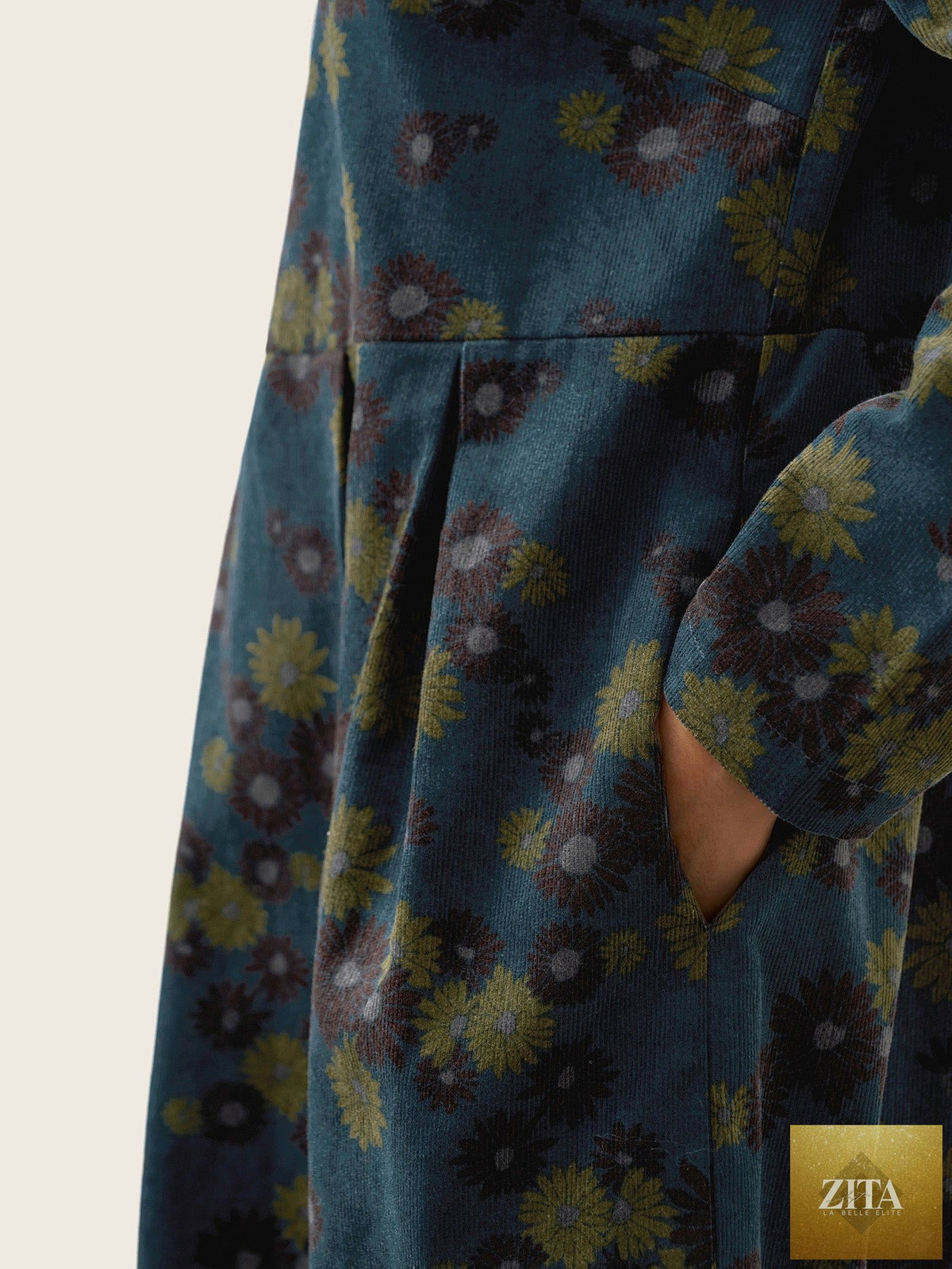 100% Organic Cotton Ruched Print Boat Neck Midi Dress CRESSIDA