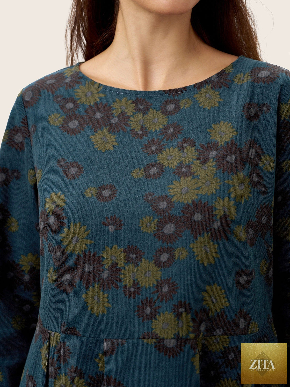 100% Organic Cotton Ruched Print Boat Neck Midi Dress CRESSIDA
