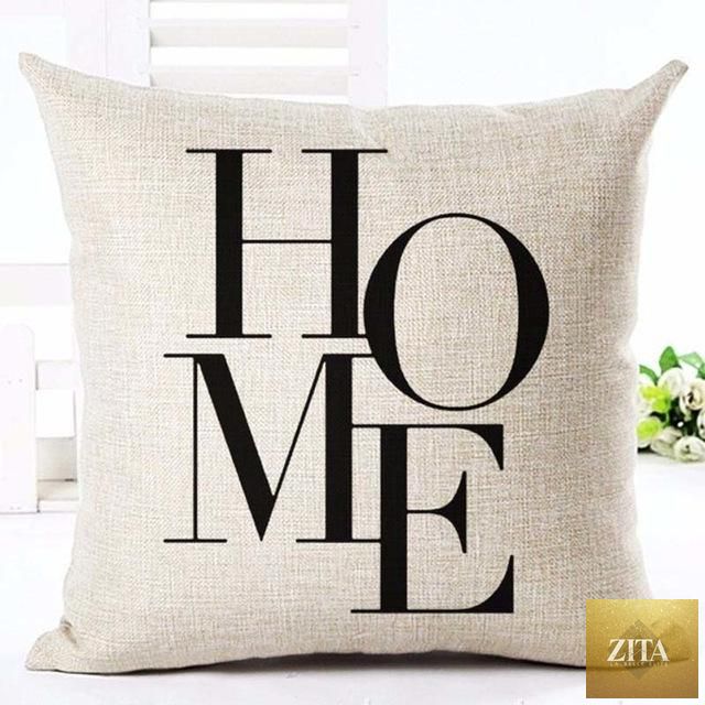 Home letter-themed cushion cover by My Store featuring a cozy fabric design, perfect for decorative living room or bedroom decor.