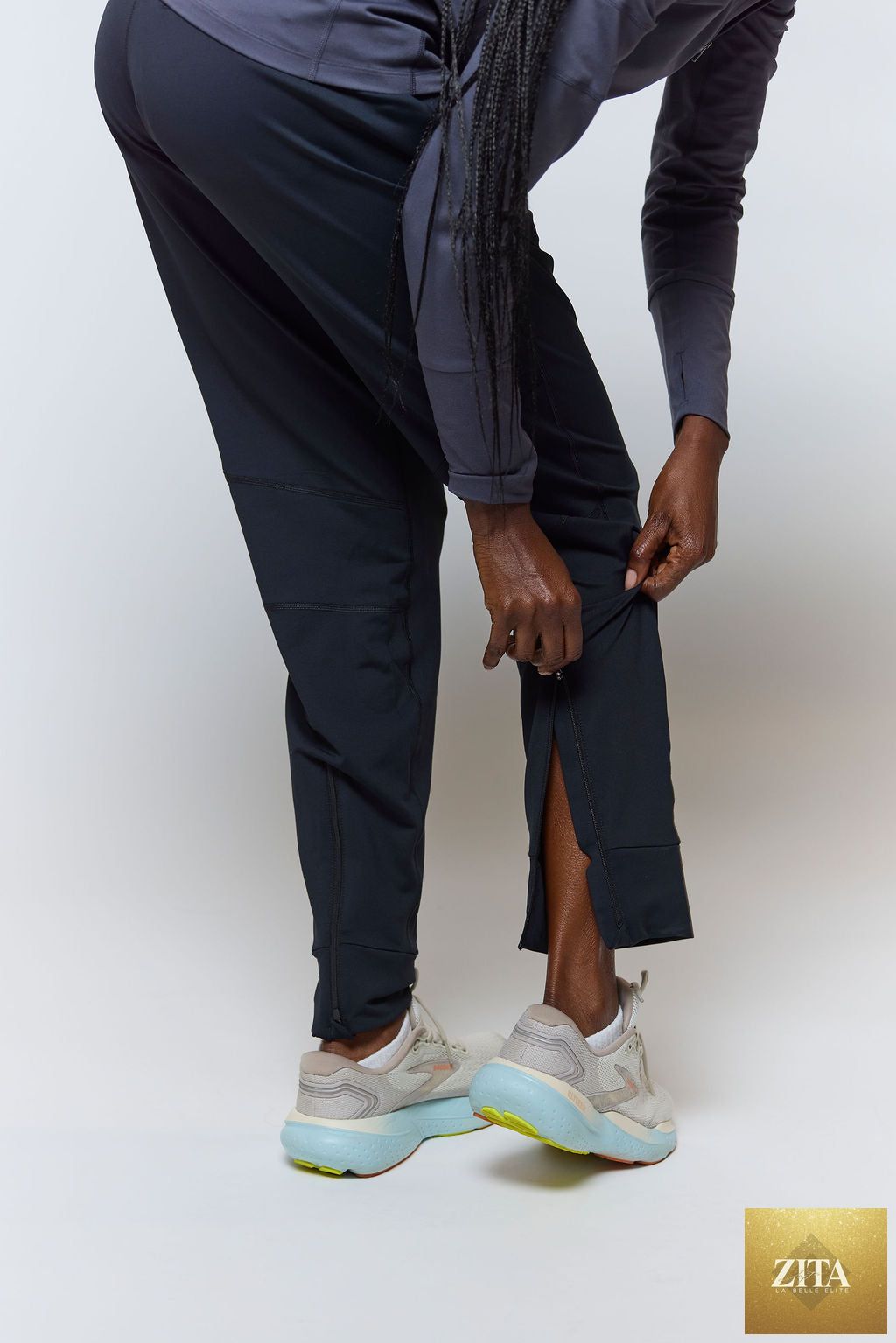 Black women's Valia jogger pants by Goal Five, designed for training, shown in a relaxed fit with an elastic waistband.