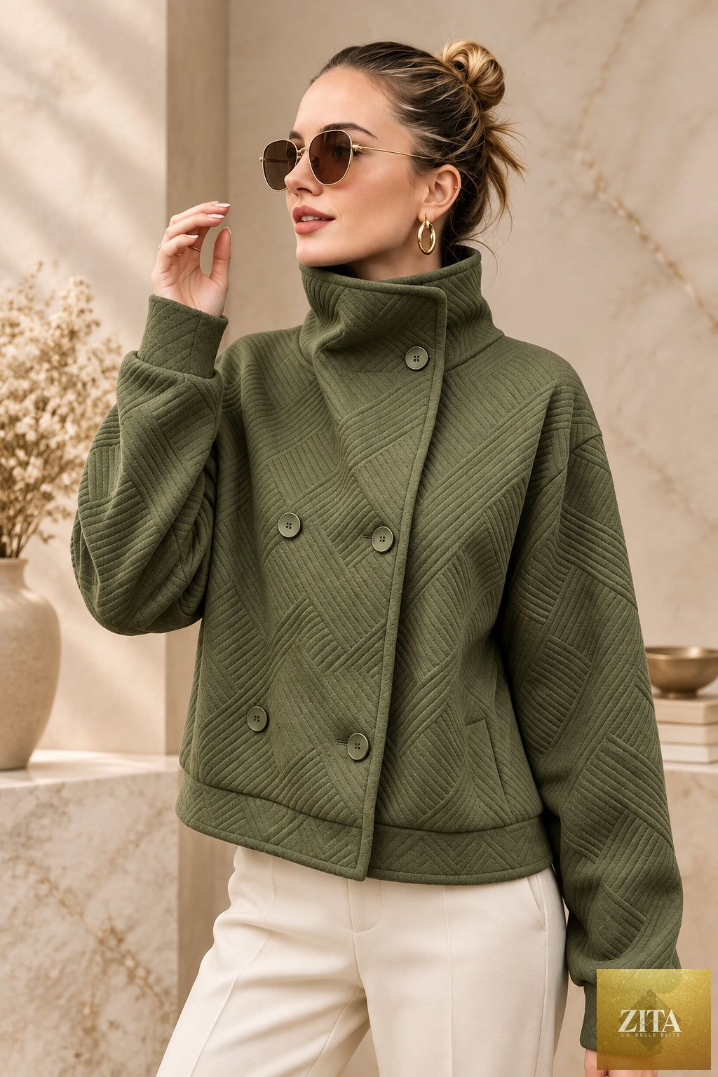 Women's Double-Breasted Turtleneck Lapel Coat