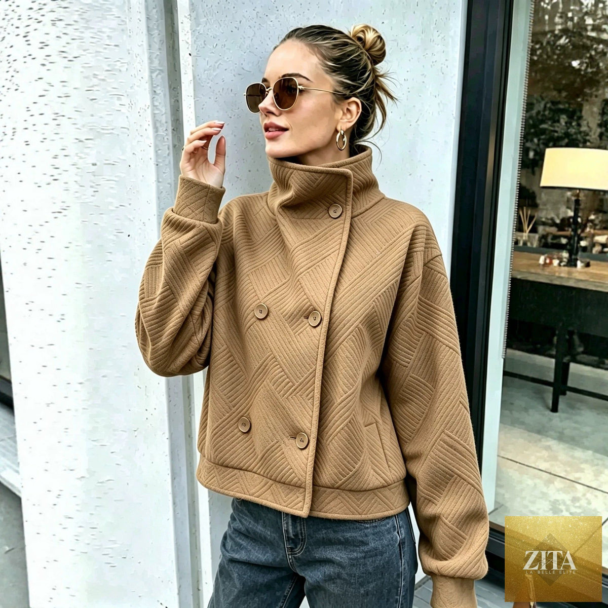 Women's Double-Breasted Turtleneck Lapel Coat